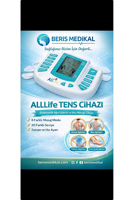 ALLİFE 16 Pedli ve Terlikli Tens Cihazı Fizik Tedavi Aleti (Türkçe menü)