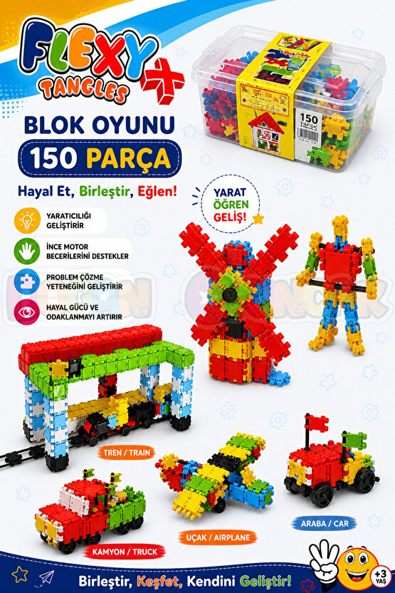 Flexy Tangles Blok Oyunu 150 Parça - Oyuncak Lego Seti - Birbirine Geçmeli STEM Lego Seti - Eğitici