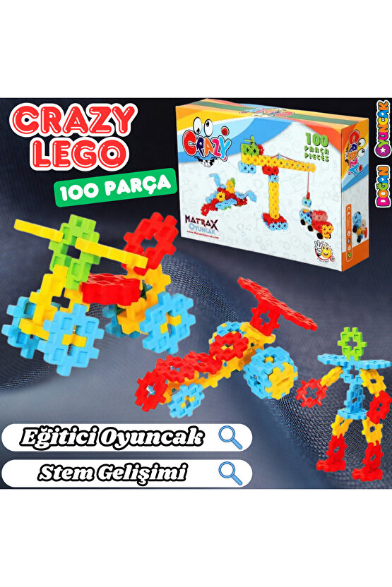 Crazy Eğitici Blok Oyunu 100 Parça - Oyuncak Lego Seti - Birbirine Geçmeli STEM Lego Seti - Eğitici