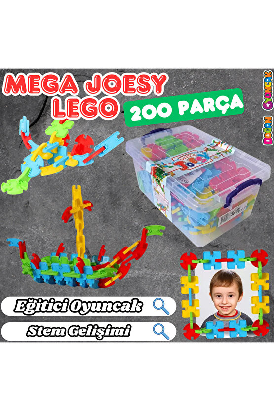 Mega Joesy Eğitici Blok Oyunu 200 Parça - Oyuncak Lego Seti - Birbirine Geçmeli STEM Lego Seti - Eği