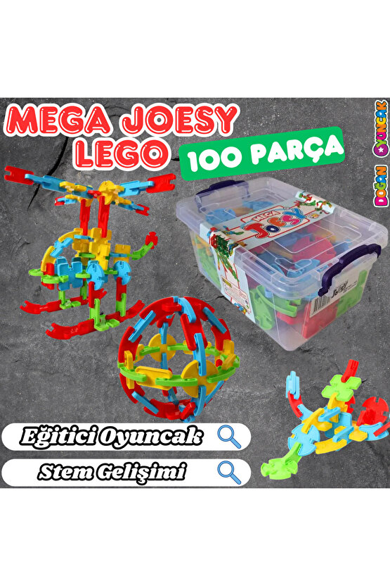 Mega Joesy Eğitici Blok Oyunu 100 Parça - Oyuncak Lego Seti - Birbirine Geçmeli STEM Lego Seti - Eği