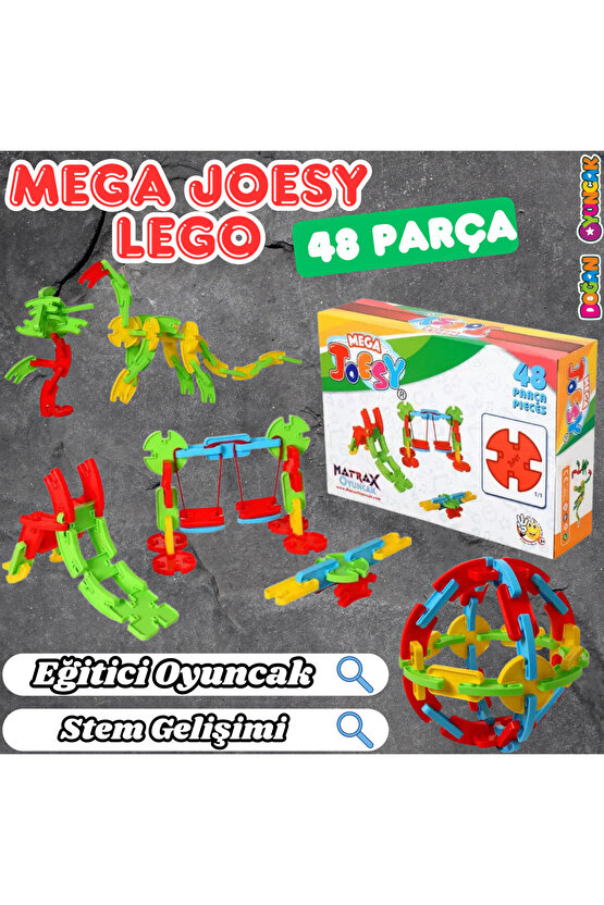 Mega Joesy Eğitici Blok Oyunu 48 Parça - Oyuncak Lego Seti - Birbirine Geçmeli STEM Lego Seti - Eğit