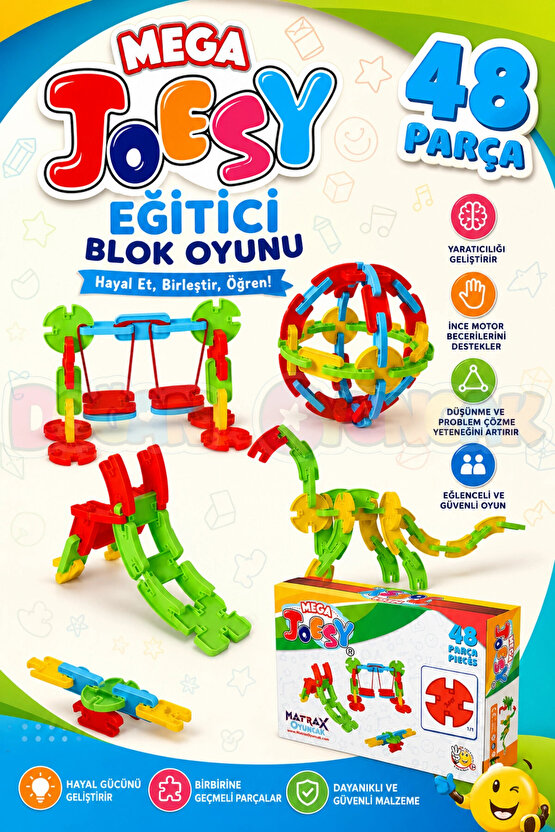 Mega Joesy Eğitici Blok Oyunu 48 Parça - Oyuncak Lego Seti - Birbirine Geçmeli STEM Lego Seti - Eğit