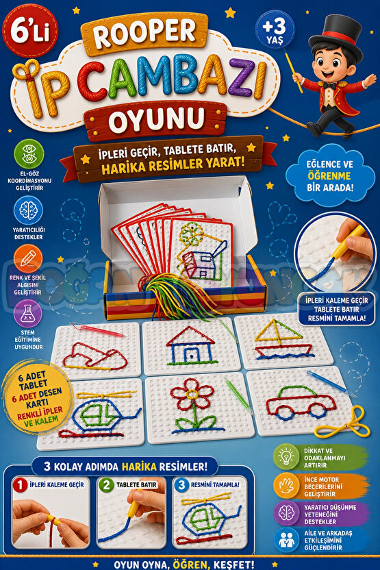 6lı Rooper İp Cambazı Oyunu - Oyuncak İp Geçirme - Resim Oyunu Rooper Oyunu - Anaokulu Oyuncak