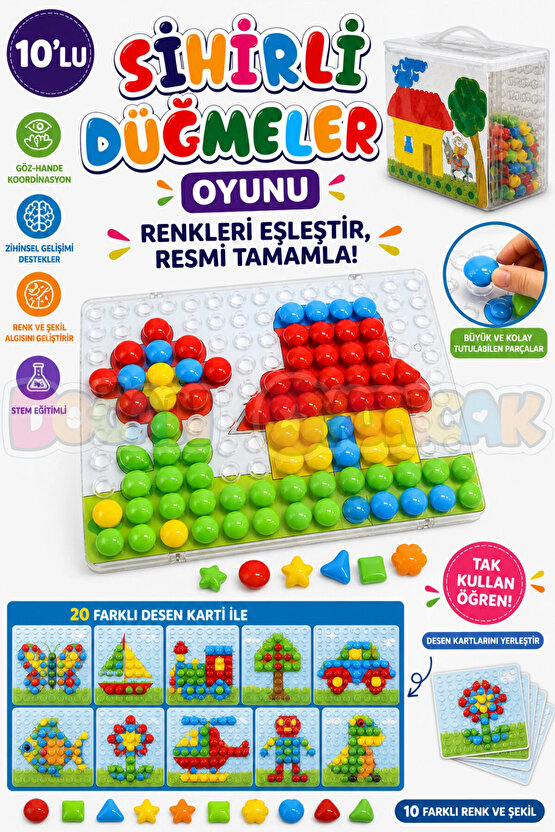 10lu Sihirli Düğmeler Oyunu - Oyuncak Sihir Düğmeler - Renkleri Yerine Yerleştirme Oyunu Resim Oyun