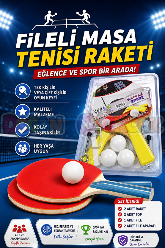 Fileli Masa Tenisi Raketi - Okul İçin Masa Tenisi Raketi - Tenis Oyuncakları - Masa Tenisi Oyunu - F