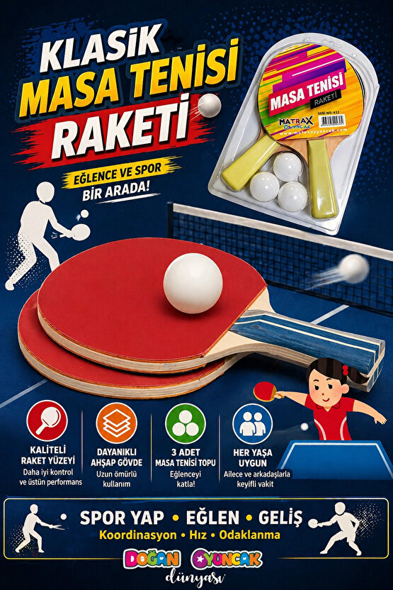 Klasik Masa Tenisi Raketi - Okul İçin Masa Tenisi Raketi - Tenis Oyuncakları - Masa Tenisi Oyunu - R