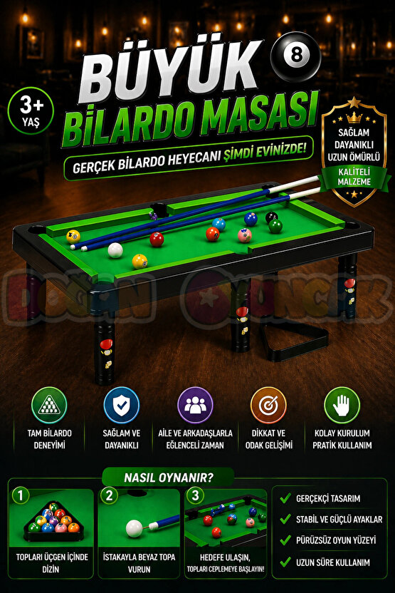 Büyük Bilardo Masası - Bilardo Maçı - Bilardo Oyuncak - 8 Ball Oyunu - Büyük Bilardo Seti - Bilardo