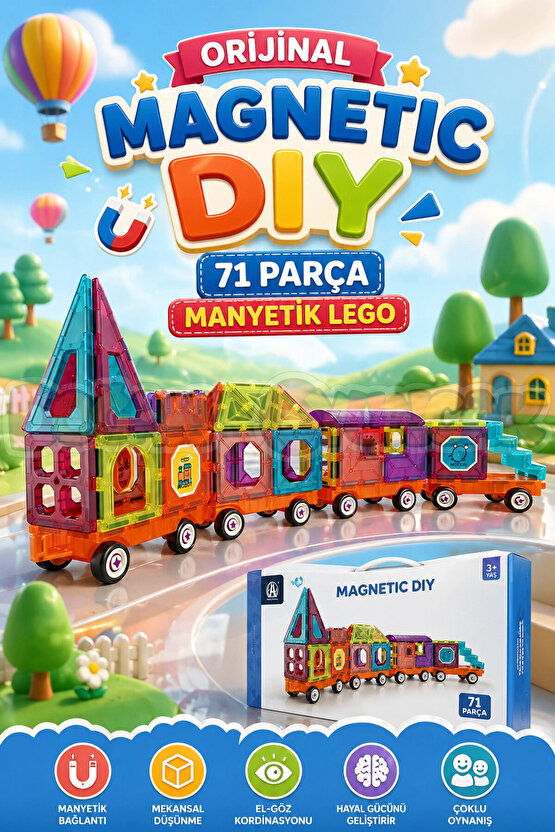 Orijinal Magnetic DIY 71 Parça Manyetik Lego - Magnetic Magical Magnet - Mıknatıslı Lego