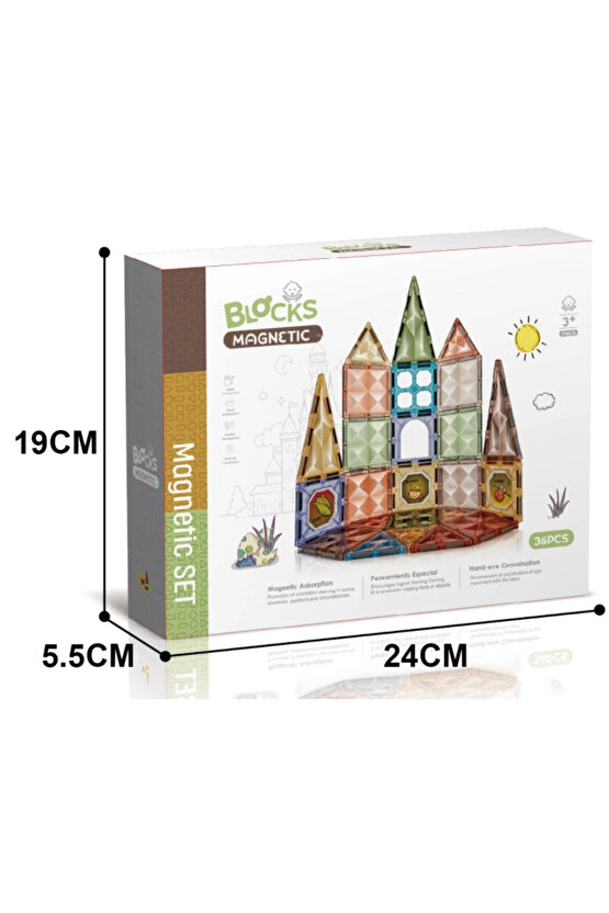 Orijinal Magnetic Tiles Star Diamond 36 Parça Manyetik Lego - Magnetic Magical Magnet - Mıknatıslı L