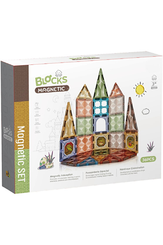 Orijinal Magnetic Tiles Star Diamond 36 Parça Manyetik Lego - Magnetic Magical Magnet - Mıknatıslı L