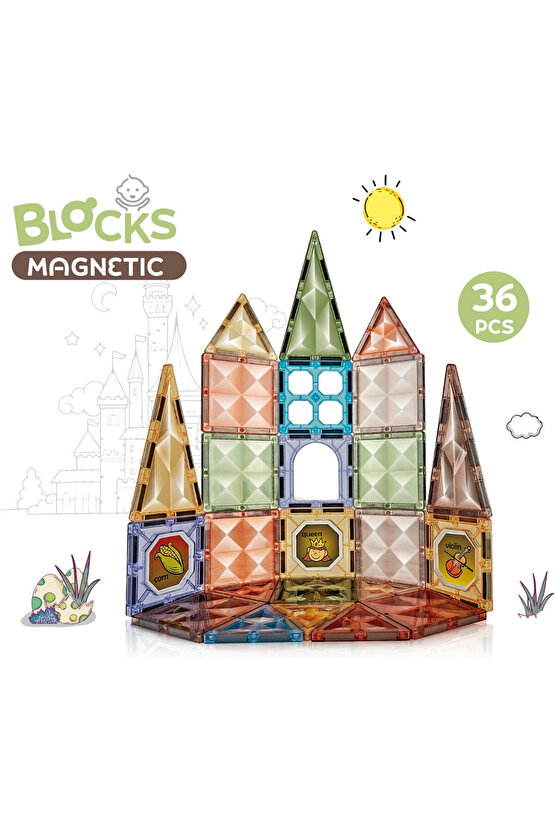 Orijinal Magnetic Tiles Star Diamond 36 Parça Manyetik Lego - Magnetic Magical Magnet - Mıknatıslı L