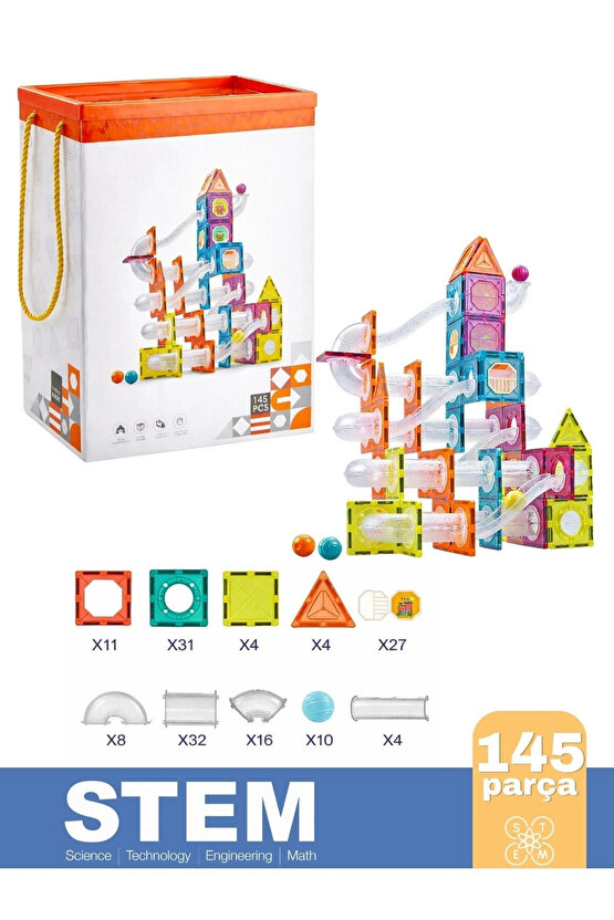 Orijinal Magnetic Tiles 145 Parça Manyetik Lego - Magnetic Magical Magnet - Mıknatıslı Lego