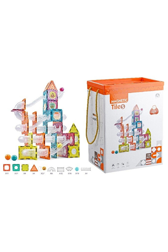 Orijinal Magnetic Tiles 145 Parça Manyetik Lego - Magnetic Magical Magnet - Mıknatıslı Lego