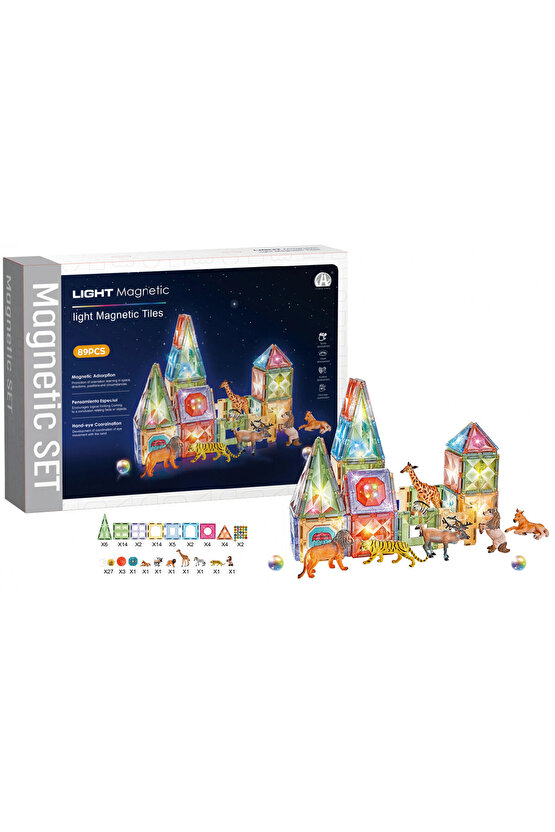 Orijinal Magnetic Tiles Star Diamond Light Version 89 Parça Işıklı Manyetik Lego - Mıknatıslı Lego L