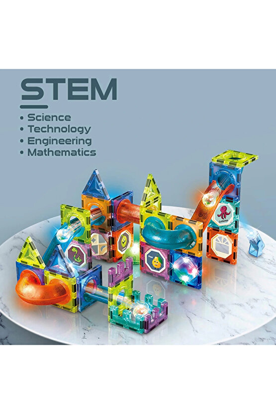 Orijinal Magnetic Tiles Light Version 140 Parça Işıklı Manyetik Lego - Magnetic Magical Işıklı Magne