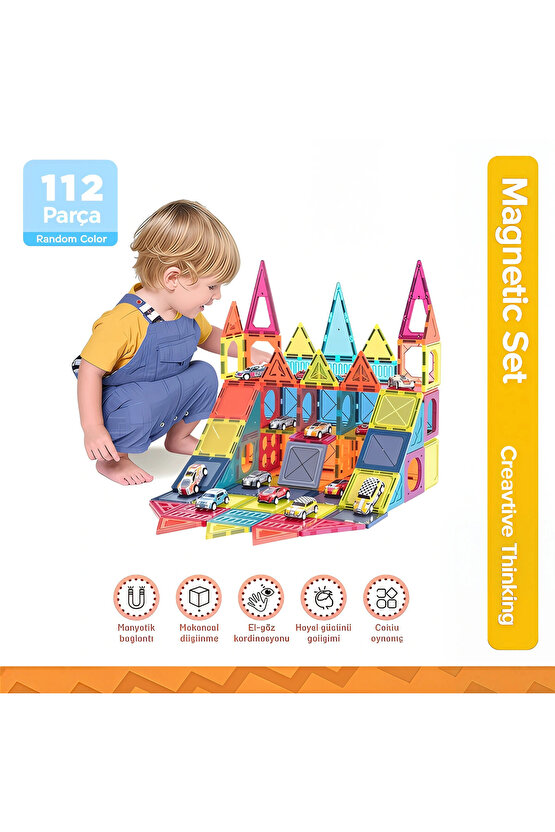 Orijinal Magnetic Tiles 112 Parça Manyetik Lego - Magnetic Magical Magnet - Mıknatıslı Lego