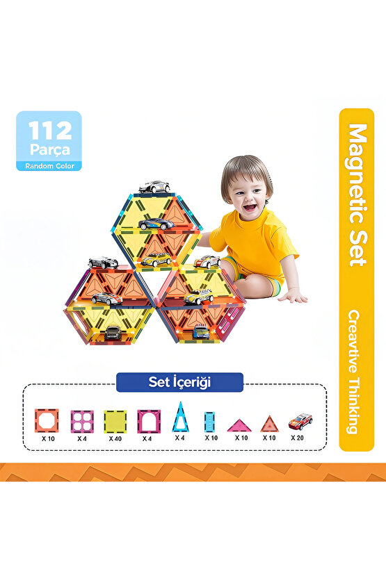 Orijinal Magnetic Tiles 112 Parça Manyetik Lego - Magnetic Magical Magnet - Mıknatıslı Lego