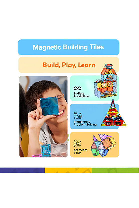 Orijinal Magnetic Tiles 112 Parça Manyetik Lego - Magnetic Magical Magnet - Mıknatıslı Lego