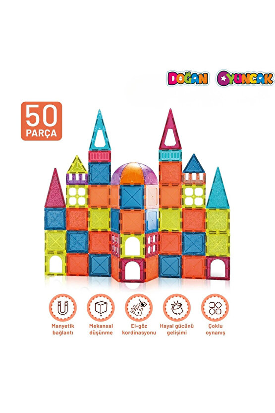 Orijinal Magnetic Tiles 50 Parça Manyetik Lego - Magnetic Magical Magnet - Mıknatıslı Lego