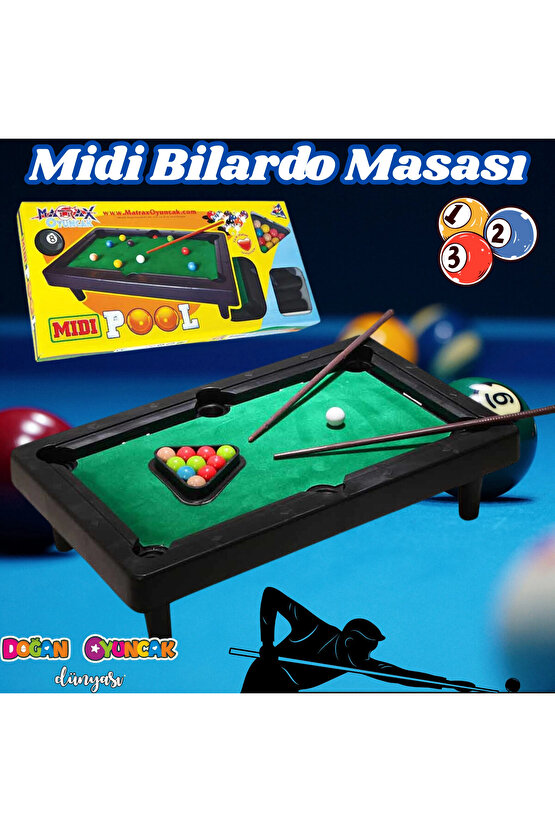 Midi Pool Orta Bilardo Masası - Bilardo Maçı - Bilardo Oyuncak - 8 Ball Oyunu - Büyük Bilardo Seti -