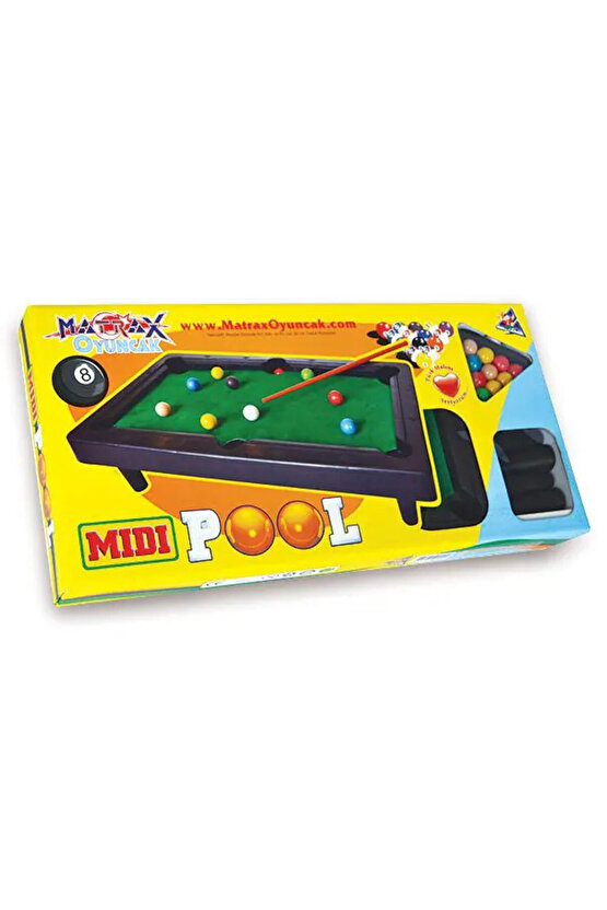 Midi Pool Orta Bilardo Masası - Bilardo Maçı - Bilardo Oyuncak - 8 Ball Oyunu - Büyük Bilardo Seti -