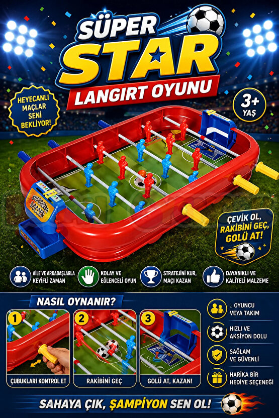 Süper Star Langırt Oyunu - Futbol Maçı Oyuncak - Futbol Oyuncakları - Top Oyuncak Langırt Setleri -