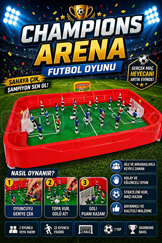 Champions Arena Futbol Oyunu - Futbol Maçı Oyuncak - Futbol Oyuncakları - Top Oyuncak Langırt Setler