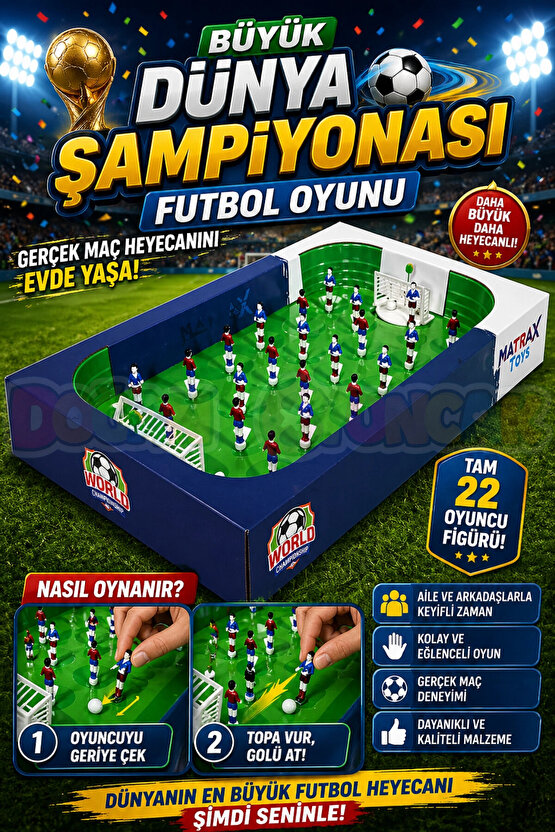 Büyük Dünya Şampiyonası Futbol Oyunu - Futbol Maçı Oyuncak - Futbol Oyuncakları - Top Oyuncak Langır