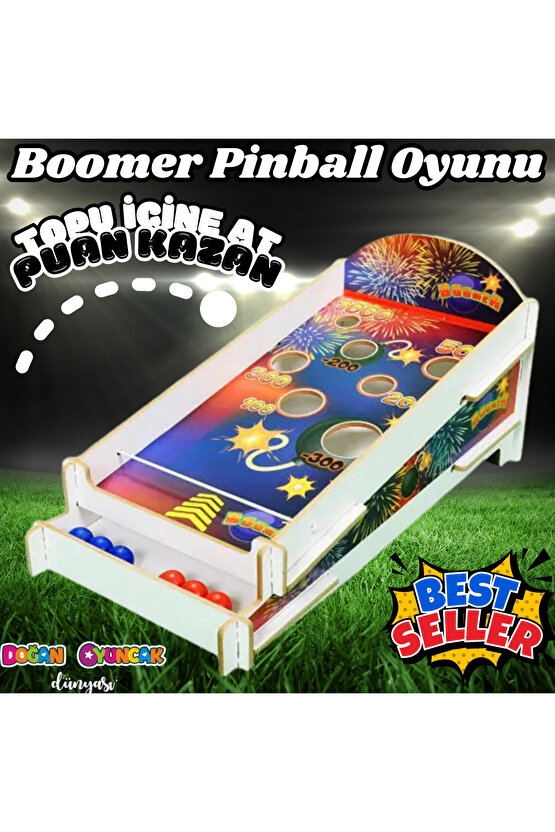 Ahşap Boomer Lastikli İp Oyunu - Pinball Oyunu - Deliğe Top Atma Oyunu - Pinbal Ahşap Oyuncak - Boom
