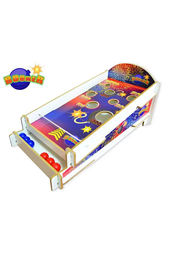 Ahşap Boomer Lastikli İp Oyunu - Pinball Oyunu - Deliğe Top Atma Oyunu - Pinbal Ahşap Oyuncak - Boom