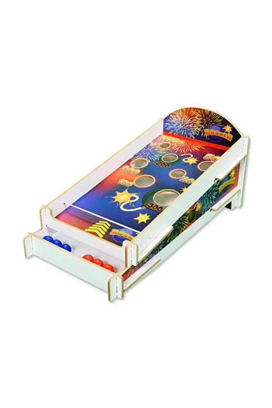 Ahşap Boomer Lastikli İp Oyunu - Pinball Oyunu - Deliğe Top Atma Oyunu - Pinbal Ahşap Oyuncak - Boom