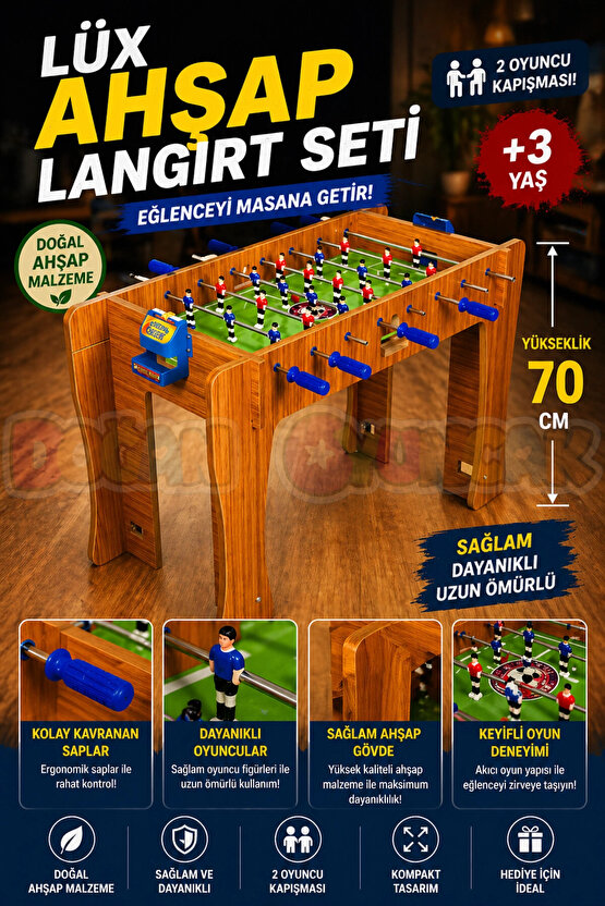 Lüx Ahşap Langırt Seti - Ahşap Oyuncak - Futbol Oyuncakları - Top Oyuncak Langırt Setleri - Langırt