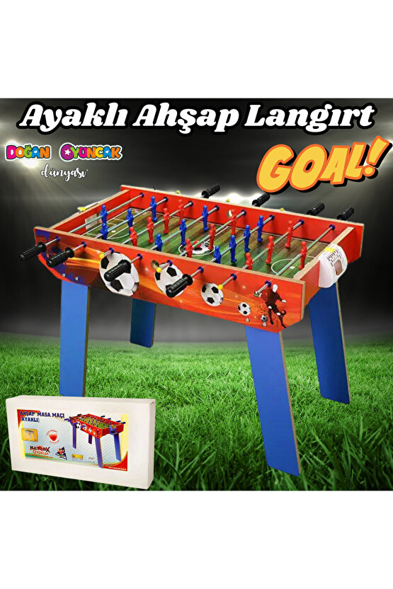 Ayaklı Ahşap Langırt Seti - Ahşap Oyuncak - Futbol Oyuncakları - Top Oyuncak Langırt Setleri - Langı