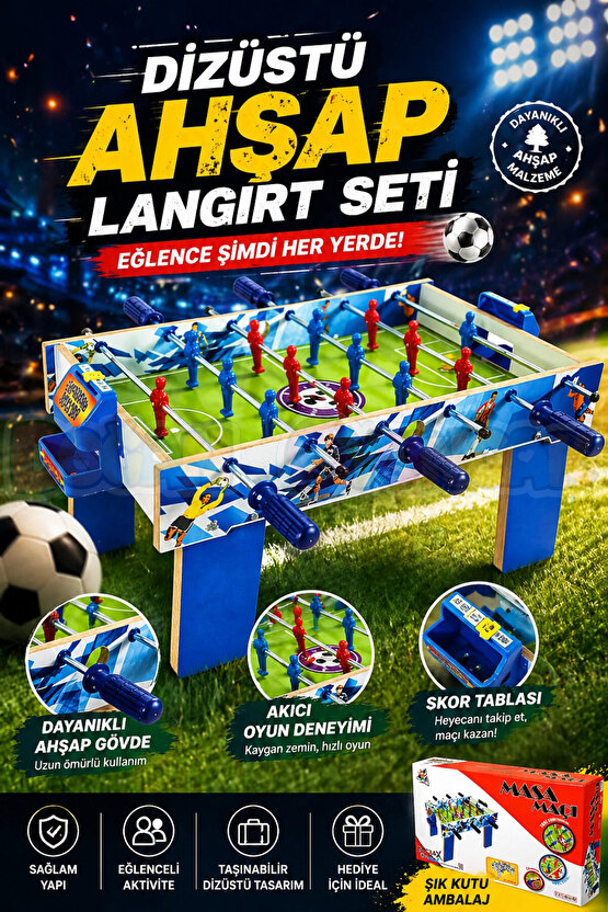 Dizüstü Ahşap Langırt Seti - Ahşap Oyuncak - Futbol Oyuncakları - Top Oyuncak Langırt Setleri - Lang