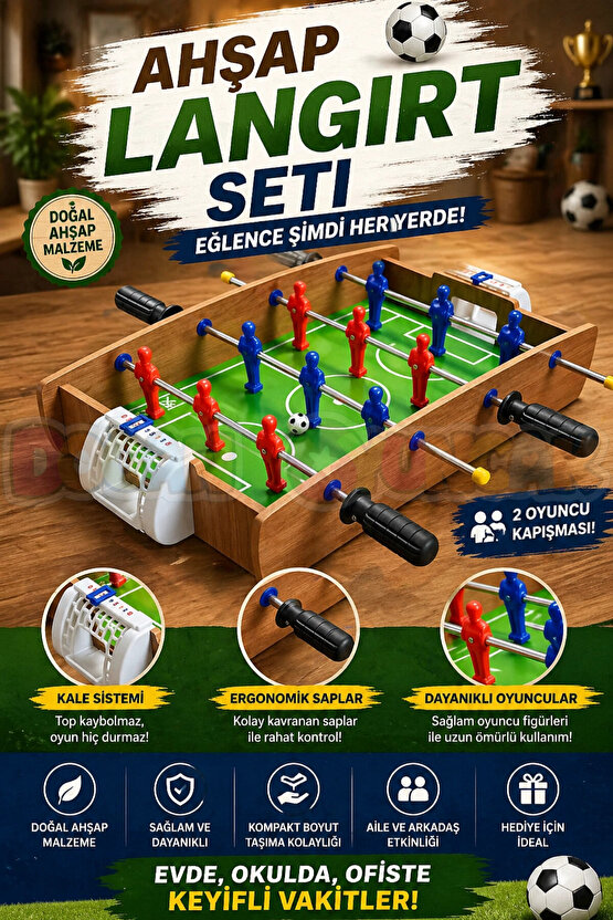 Ahşap Langırt Seti - Ahşap Oyuncak - Futbol Oyuncakları - Top Oyuncak Langırt Setleri - Langırt Oyun