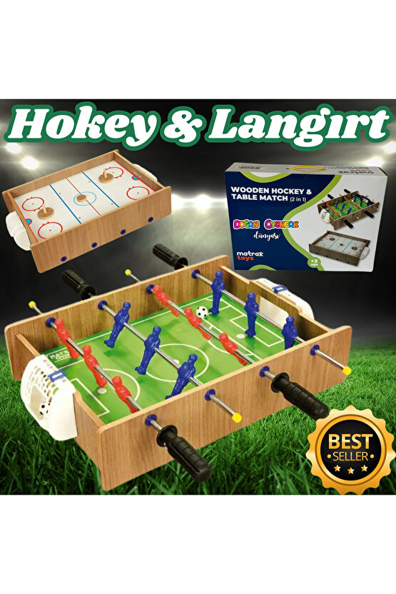 Ahşap Hokey ve Ahşap Langırt Seti - Ahşap Oyuncak - Futbol Oyuncakları - Top Oyuncak Langırt Setleri