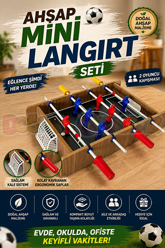 Ahşap Mini Langırt Seti - Ahşap Oyuncak - Futbol Oyuncakları - Top Oyuncak Langırt Setleri - Langırt