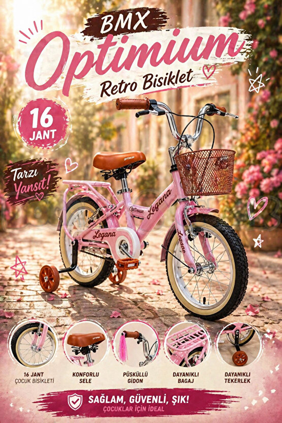 BMX Legano Optimum Series Retro 16 Jant Çocuk Bisikleti Pembe - Legano 16 Jant Bisiklet Retro BMX Bi