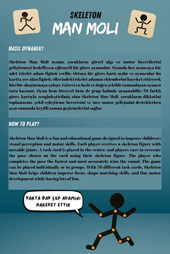 Çöp Adam Skeleton Man - Moli Kutu Oyunu Hafıza Dikkat Ve Beceri Oyunu Montessori Eğitici Oyuncak
