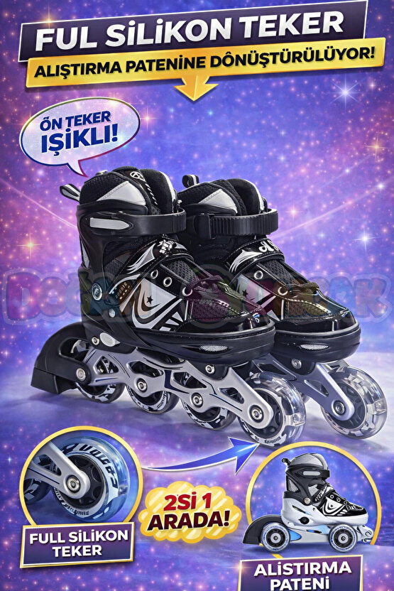 Premium Slikon Tekerli Paten - Işıklı Silikon Tekerli Paten Alıştırma Pateni - Silikon Tekerlekli