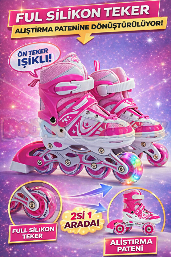 Premium Slikon Tekerli Paten - Işıklı Silikon Tekerli Paten Alıştırma Pateni - Silikon Tekerlekli
