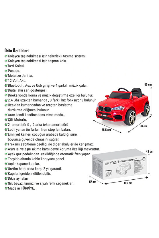 Blade GT Kırmızı Uzaktan Kumandalı 4X2 12 Volt Akülü Araba - RC BMW Akülü Araba