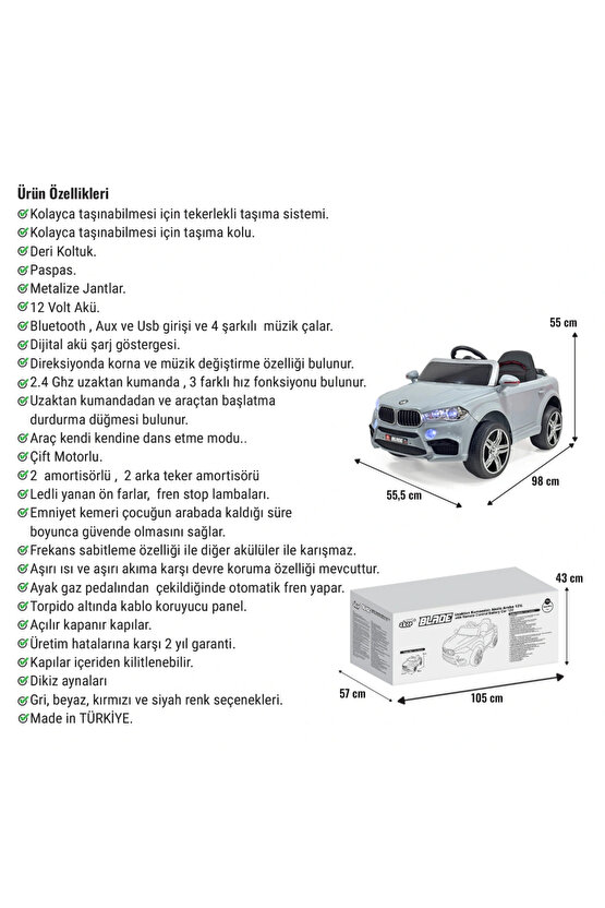 Blade GT Gri Uzaktan Kumandalı 4X2 12 Volt Akülü Araba - RC BMW Akülü Araba