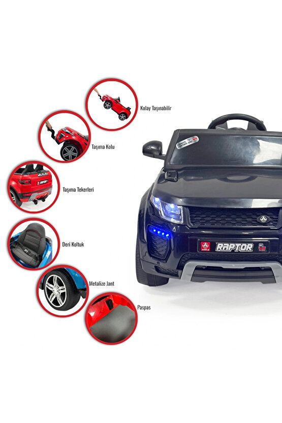 Raptor GT Siyah Uzaktan Kumandalı 4X2 12 Volt Akülü Araba - RC Land Rover Akülü Araba Range Rover