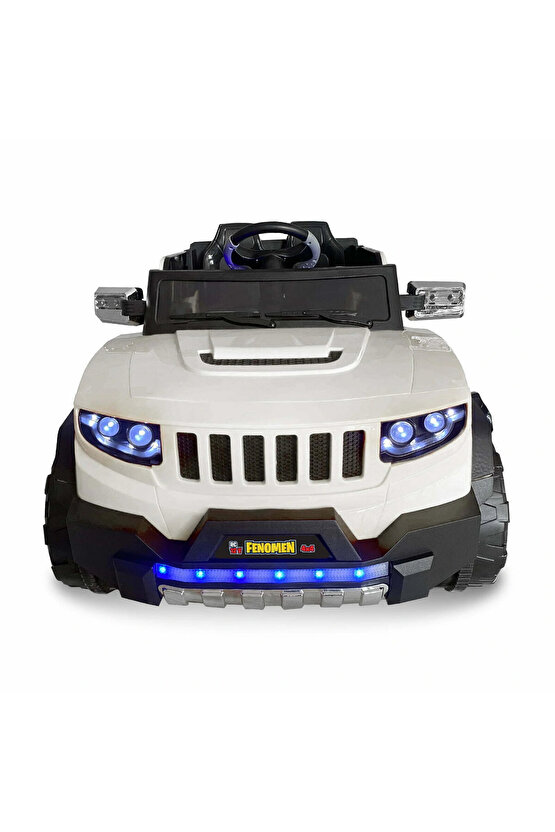 Fenomen Beyaz Uzaktan Kumandalı 4X4 12 Volt Çift Kişilik Akülü Araba - RC Jeep 4x4 Akülü Araba