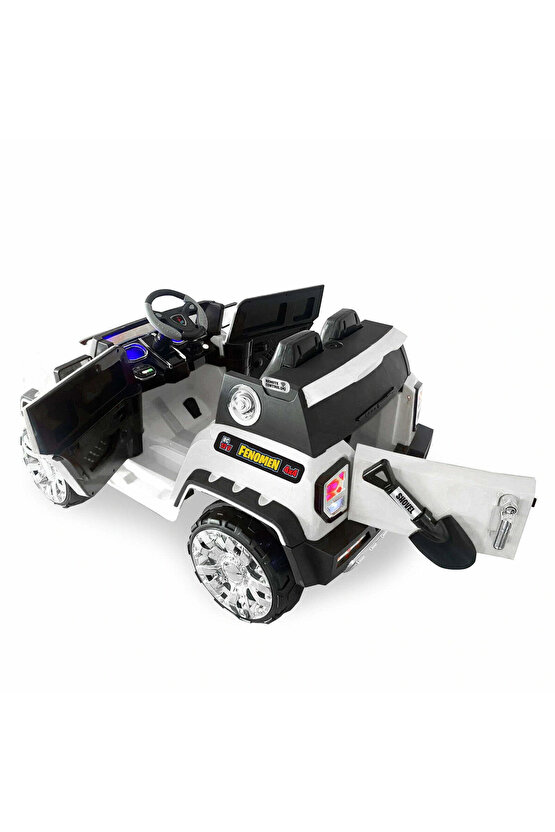 Fenomen Beyaz Uzaktan Kumandalı 4X4 12 Volt Çift Kişilik Akülü Araba - RC Jeep 4x4 Akülü Araba