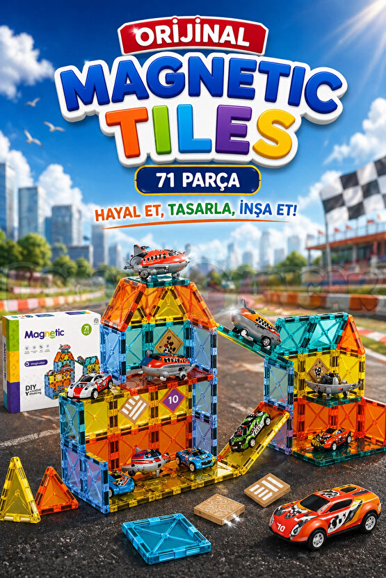 Orijinal Magnetic Tiles 71 Parça Manyetik Lego - Magnetic Magical Magnet - Mıknatıslı Lego