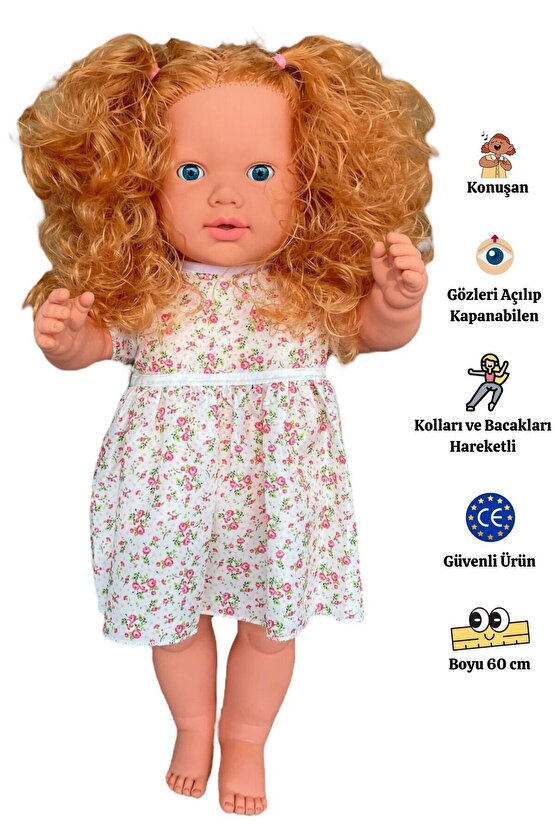 Büyük Boy Türkçe Konuşan Uzun Saçlı (Gövde Hariç) Et Bebek Oyuncak (60 CM)