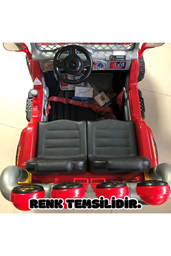 Kumandalı Çift Kişilik Mega Akülü Araba Kırmızı - 12 Volt İki Kişilik Akülü Araba Akülü JEEP - Mega